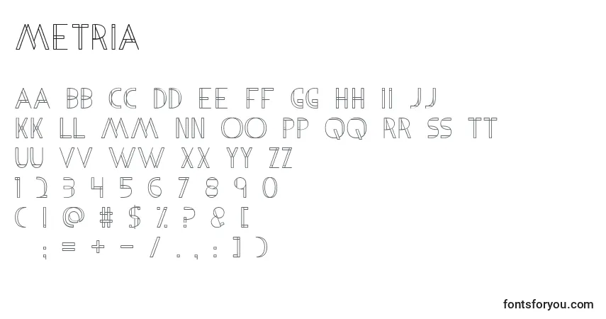 A fonte Metria – alfabeto, números, caracteres especiais