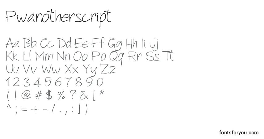 Pwanotherscript font – alphabet, numbers, special characters