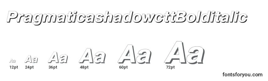 Размеры шрифта PragmaticashadowcttBolditalic