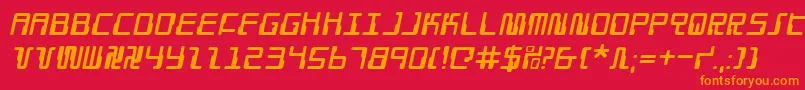 DroidLoverItalic-Schriftart – Orangefarbene Schriften auf rotem Hintergrund