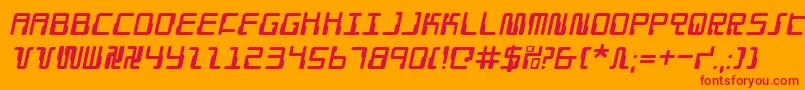 DroidLoverItalic-Schriftart – Rote Schriften auf orangefarbenem Hintergrund