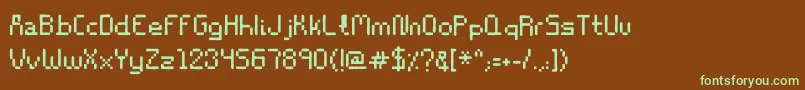 フォントStencil8bitRegular – 緑色の文字が茶色の背景にあります。