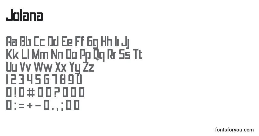 A fonte Jolana – alfabeto, números, caracteres especiais