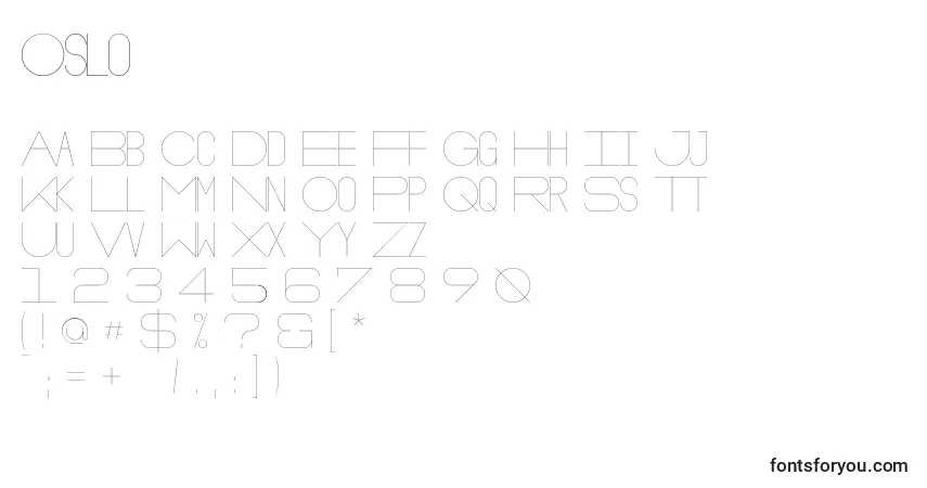 A fonte Oslo – alfabeto, números, caracteres especiais