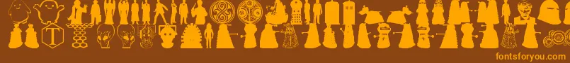 Whovian-Schriftart – Orangefarbene Schriften auf braunem Hintergrund