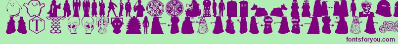 Whovian-Schriftart – Violette Schriften auf grünem Hintergrund