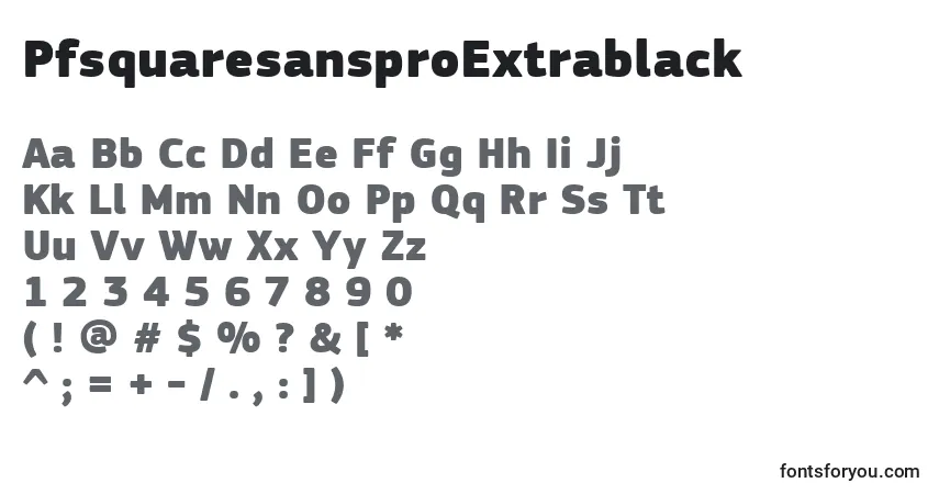 A fonte PfsquaresansproExtrablack – alfabeto, números, caracteres especiais