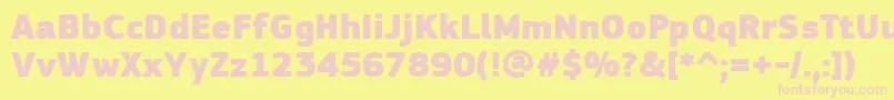 PfsquaresansproExtrablack-fontti – vaaleanpunaiset fontit keltaisella taustalla