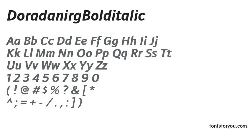 Czcionka DoradanirgBolditalic – alfabet, cyfry, specjalne znaki