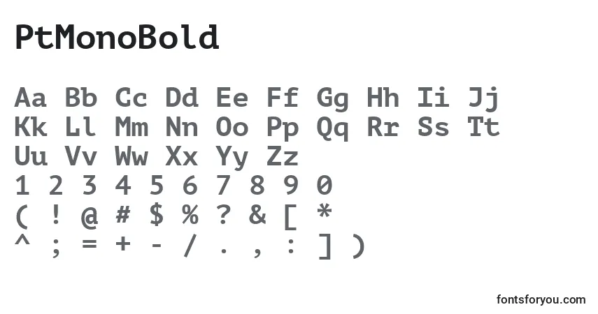Czcionka PtMonoBold – alfabet, cyfry, specjalne znaki