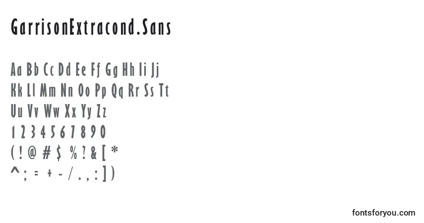 Czcionka GarrisonExtracond.Sans – alfabet, cyfry, specjalne znaki