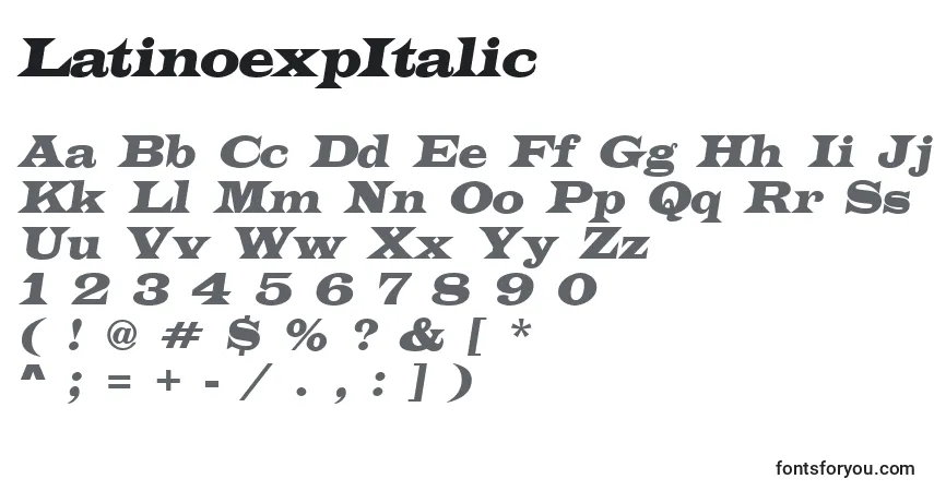 Schriftart LatinoexpItalic – Alphabet, Zahlen, spezielle Symbole