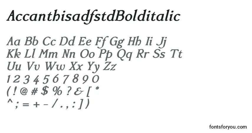 Czcionka AccanthisadfstdBolditalic – alfabet, cyfry, specjalne znaki