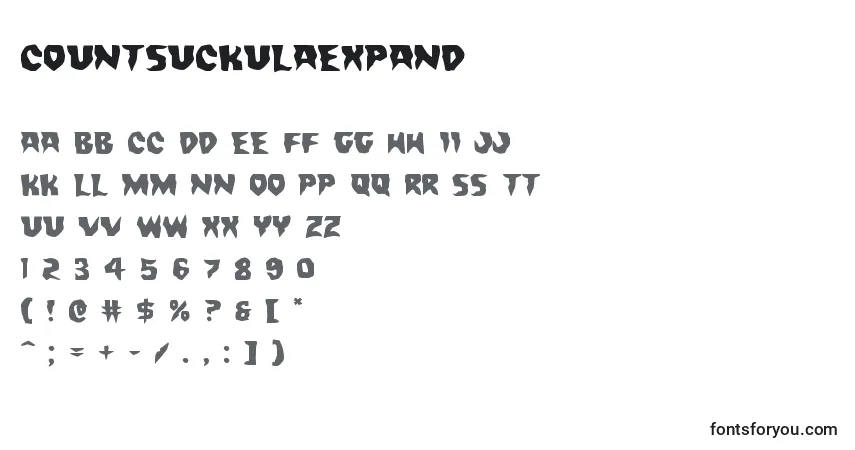 A fonte Countsuckulaexpand – alfabeto, números, caracteres especiais