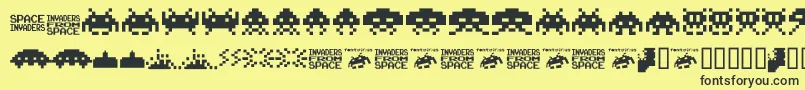 Invaders.From.Space.Fontvir.Us-fontti – mustat fontit keltaisella taustalla