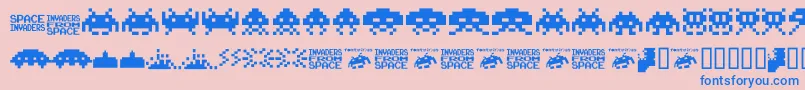 Invaders.From.Space.Fontvir.Us-fontti – siniset fontit vaaleanpunaisella taustalla