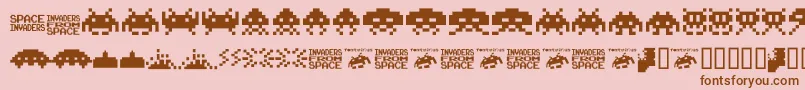 フォントInvaders.From.Space.Fontvir.Us – ピンクの背景に茶色のフォント