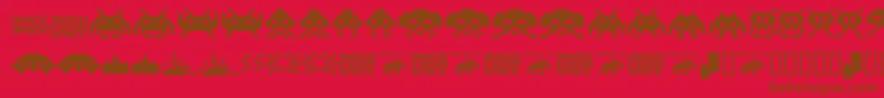 Invaders.From.Space.Fontvir.Us-Schriftart – Braune Schriften auf rotem Hintergrund
