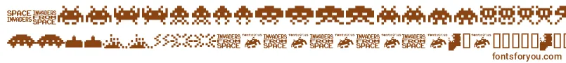 Czcionka Invaders.From.Space.Fontvir.Us – brązowe czcionki na białym tle