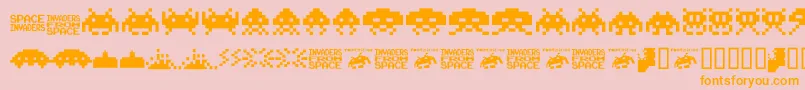 Fonte Invaders.From.Space.Fontvir.Us – fontes laranjas em um fundo rosa