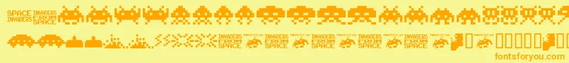 Invaders.From.Space.Fontvir.Us-Schriftart – Orangefarbene Schriften auf gelbem Hintergrund