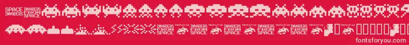 Invaders.From.Space.Fontvir.Us-fontti – vaaleanpunaiset fontit punaisella taustalla