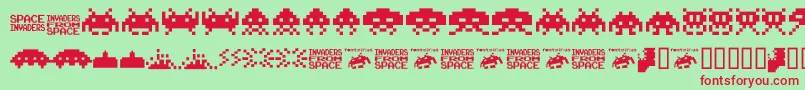 フォントInvaders.From.Space.Fontvir.Us – 赤い文字の緑の背景