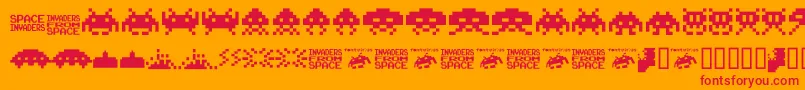 Invaders.From.Space.Fontvir.Us-Schriftart – Rote Schriften auf orangefarbenem Hintergrund