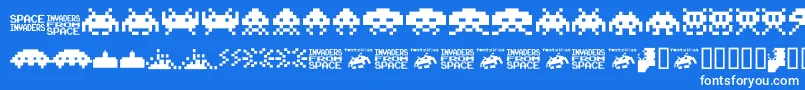 Invaders.From.Space.Fontvir.Us-Schriftart – Weiße Schriften auf blauem Hintergrund