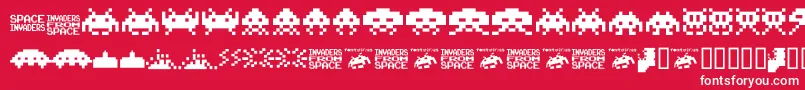 Fonte Invaders.From.Space.Fontvir.Us – fontes brancas em um fundo vermelho