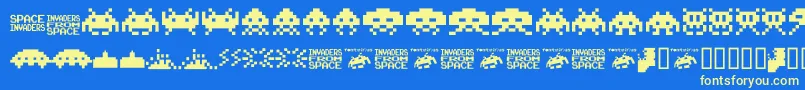 Fonte Invaders.From.Space.Fontvir.Us – fontes amarelas em um fundo azul