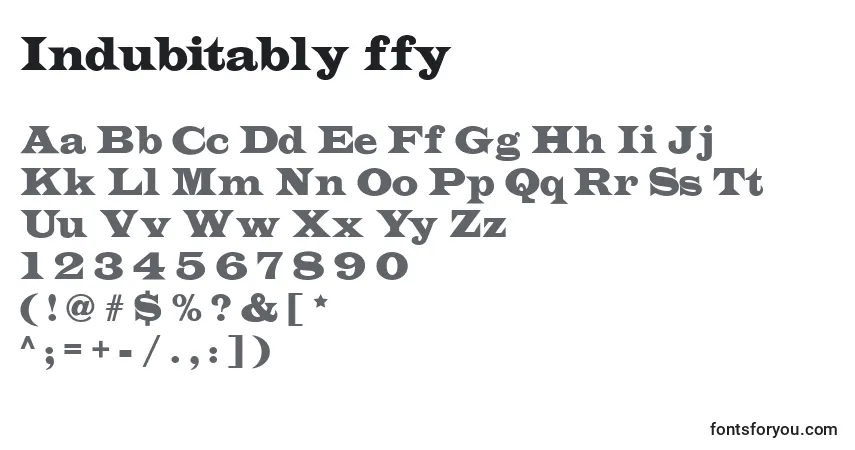 A fonte Indubitably ffy – alfabeto, números, caracteres especiais
