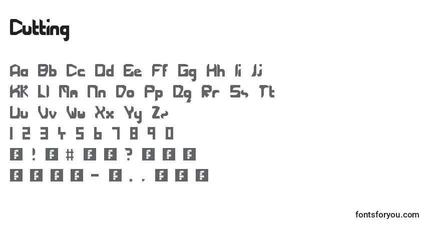 Czcionka Cutting – alfabet, cyfry, specjalne znaki