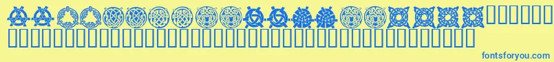 KrKelticThree-Schriftart – Blaue Schriften auf gelbem Hintergrund