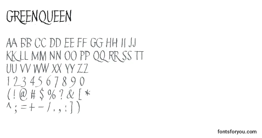 Czcionka GreenQueen – alfabet, cyfry, specjalne znaki