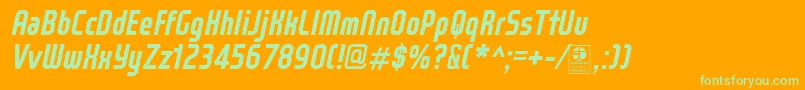 Fonte WoxModelistBoldItalicDemo – fontes verdes em um fundo laranja