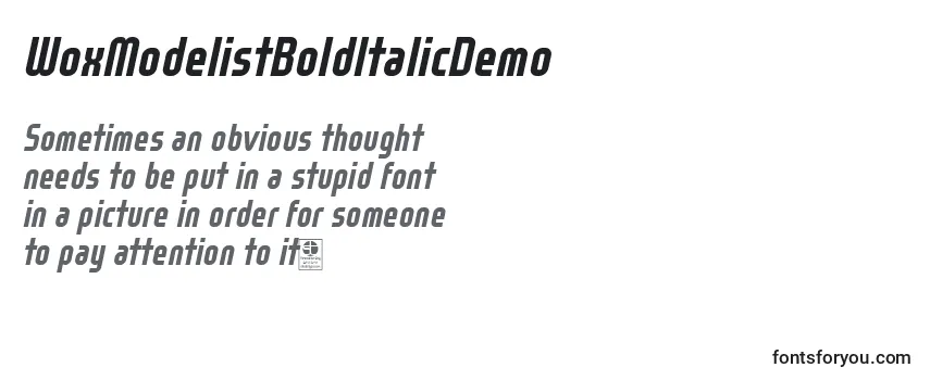 Überblick über die Schriftart WoxModelistBoldItalicDemo