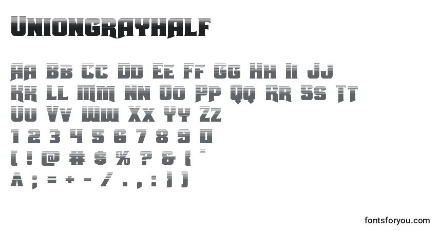 Czcionka Uniongrayhalf – alfabet, cyfry, specjalne znaki