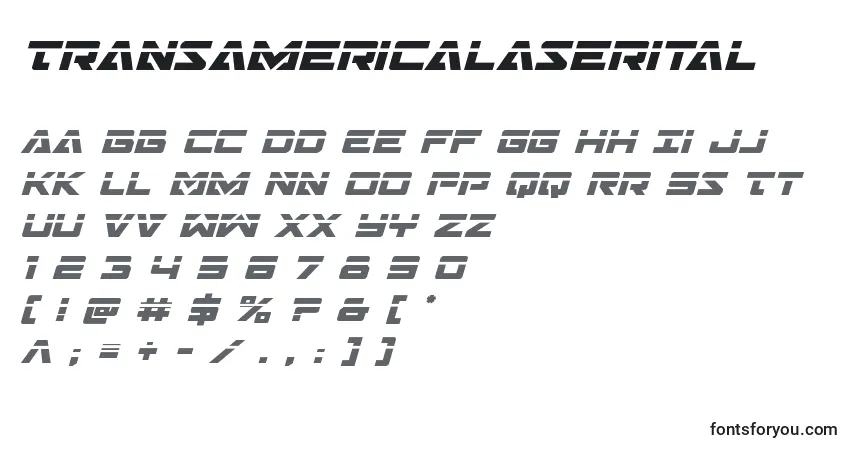 Czcionka Transamericalaserital – alfabet, cyfry, specjalne znaki