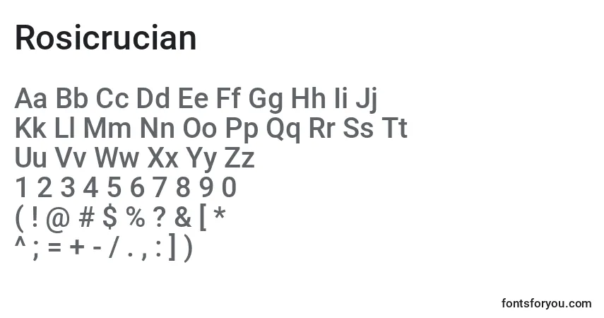 Czcionka Rosicrucian – alfabet, cyfry, specjalne znaki