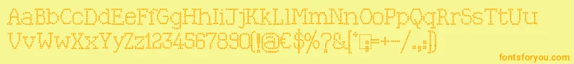 KingthingsXstitch-Schriftart – Orangefarbene Schriften auf gelbem Hintergrund