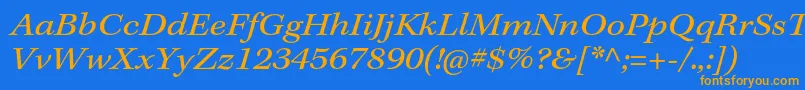 フォントKeplerstdExtit – オレンジ色の文字が青い背景にあります。