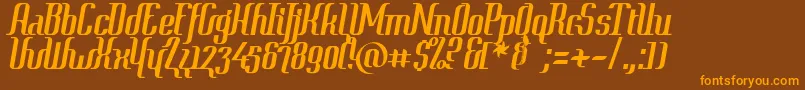 ContextSimplexClipped-Schriftart – Orangefarbene Schriften auf braunem Hintergrund