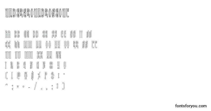 Schriftart Undergroundroseout – Alphabet, Zahlen, spezielle Symbole