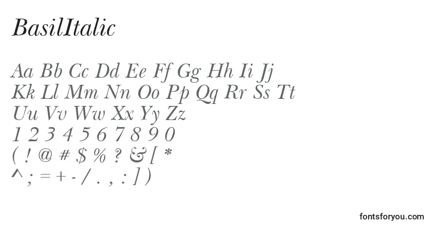 Schriftart BasilItalic – Alphabet, Zahlen, spezielle Symbole