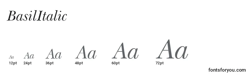 Размеры шрифта BasilItalic