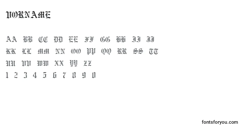 Czcionka Vorname – alfabet, cyfry, specjalne znaki