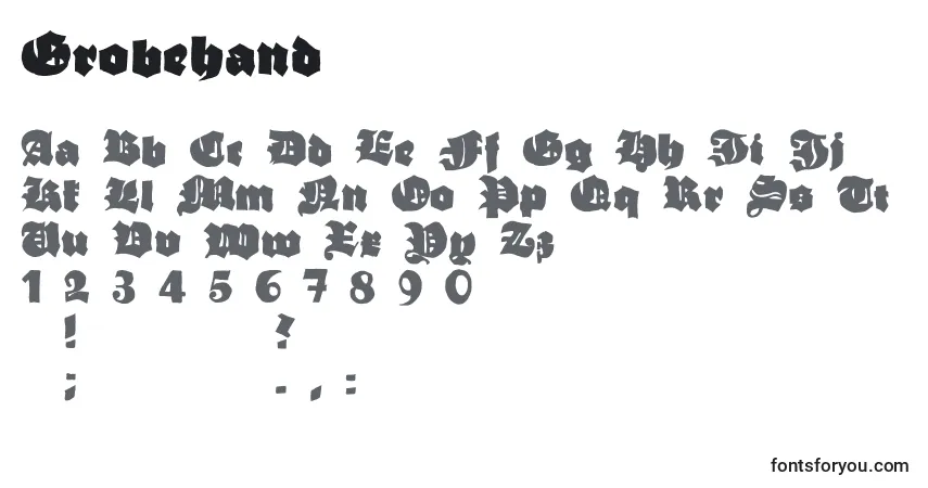 Schriftart Grobehand – Alphabet, Zahlen, spezielle Symbole