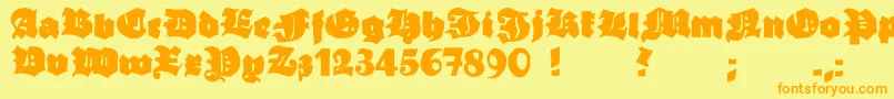 フォントGrobehand – オレンジの文字が黄色の背景にあります。