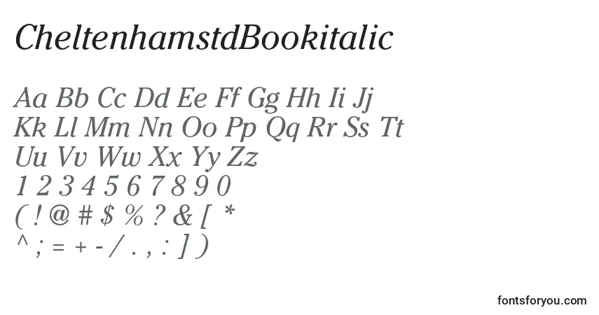 A fonte CheltenhamstdBookitalic – alfabeto, números, caracteres especiais